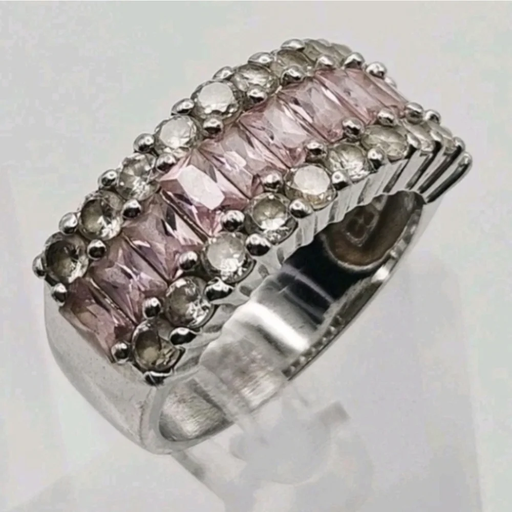 Beautiful Blush Tourmaline & White Topaz Ring Sterling Silver Size 7.5 - Picture 5 of 11